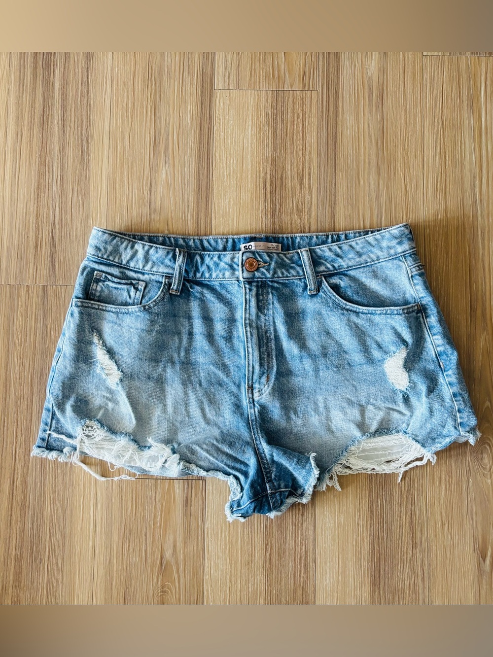 SO Good For Life Denim Shorts Cut Off Distressed Light Wash Size 17 Boho 90s Y2K
